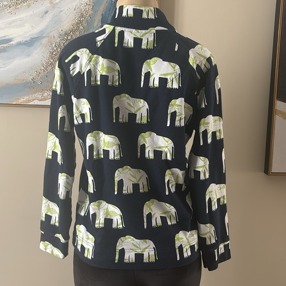 Crown & Ivy Beach Petite L Elephant Blue Green Pullover - Picture 4 of 6